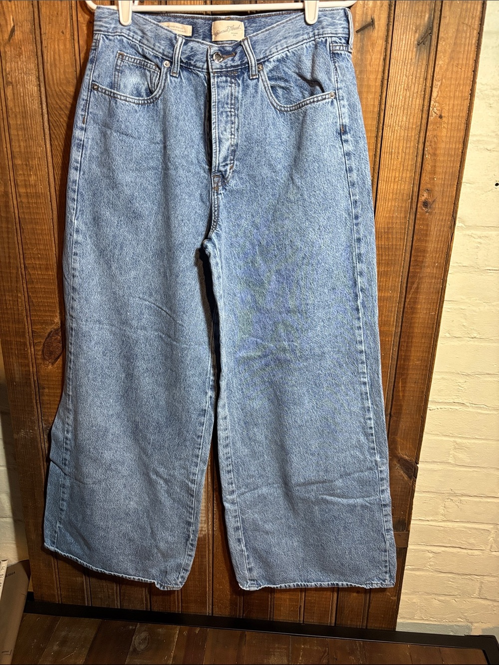Mid Rise Super Wide-Leg Denim Jeans - Light Blue
